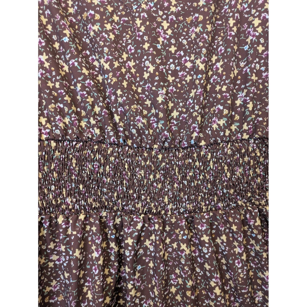NEW Emery Rose Maxi Dress Women's XL Brown Floral Long Sleeve Smocked Waist Boho - Picture 5 of 9
